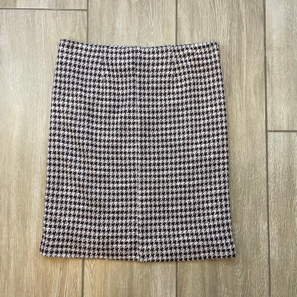Ann Taylor Houndstooth 2 Piece Set Top & Skirt Tweed Knit Brown S MP Lined FA22 - Picture 15 of 16